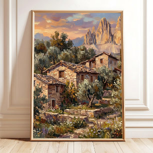 Dolomit-Landhaus-Dorf-Wandbild Leinwanddruck Poster