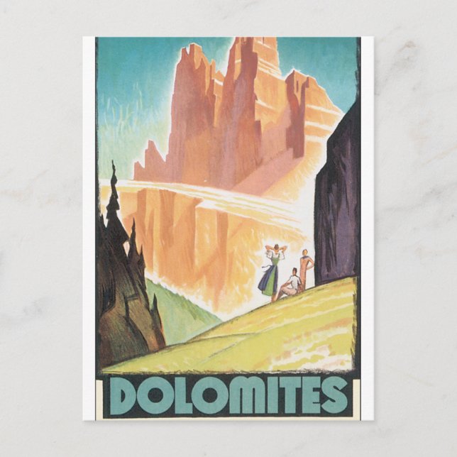 Dolomit-Vintages Reise-Plakat Postkarte (Vorderseite)