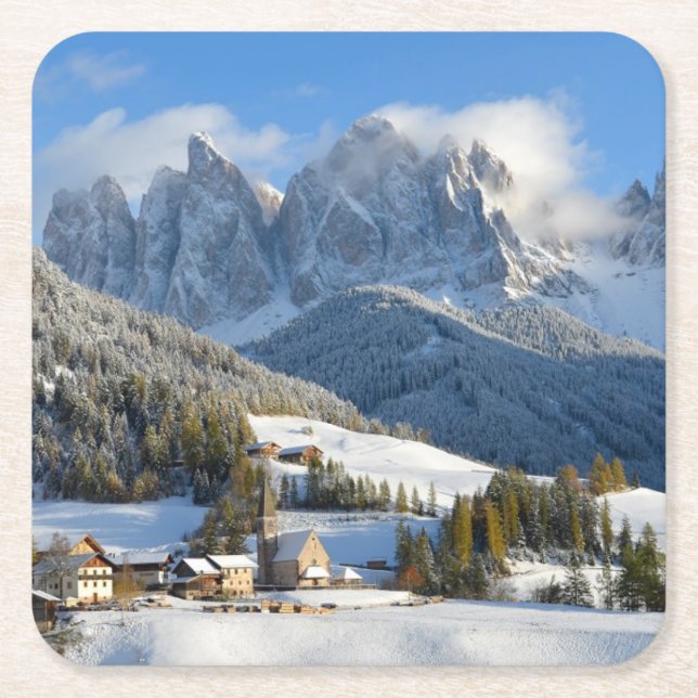 Dolomitdorf im Winter-Untersetzer Rechteckiger Pappuntersetzer (Vorderseite)