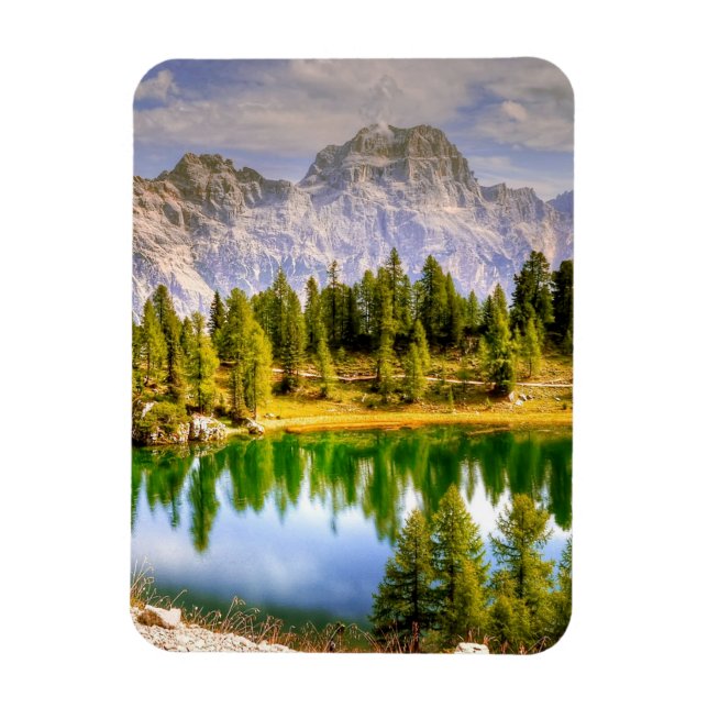 Dolomite Mountains and Lake Stunning Landscape Magnet (Vertikal)