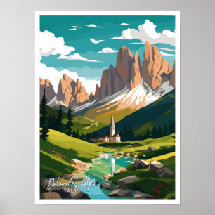 Dolomiten Alpen Italien Reisen Vintage Abbildung Poster