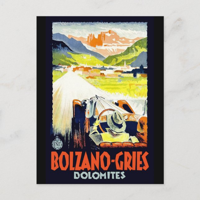 Dolomiten, Auto auf der Straße, Italien. Vintage Postkarte (Vorderseite)