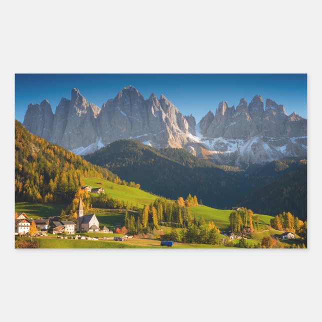 Dolomiten Dorf im Fall rechteckiger Aufkleber (Vorderseite)