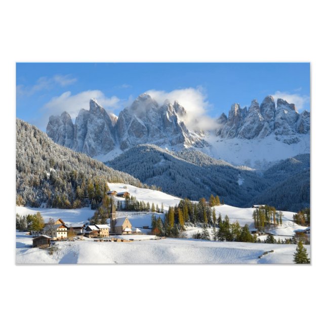 Dolomiten Dorf im Winter Foto drucken (Vorne)