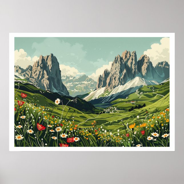 Dolomiten, Italien Retro Travel Poster (Vorne)