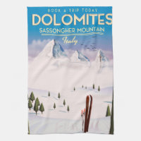 Dolomiten Sassongher Berg Italien Reiseplakat