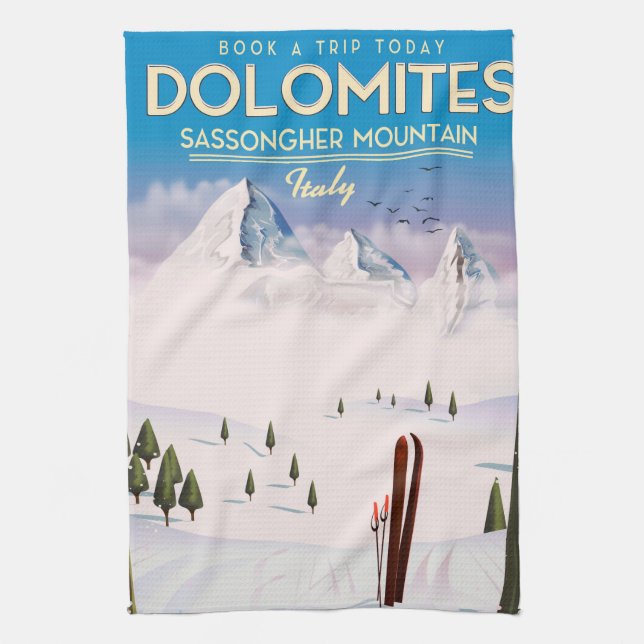 Dolomiten Sassongher Berg Italien Reiseplakat Geschirrtuch (Vertikal)