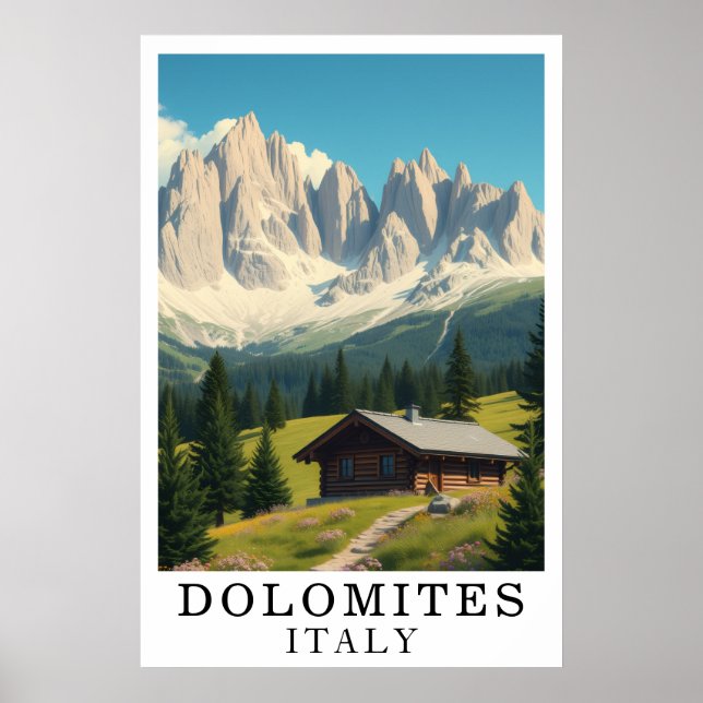 Dolomites Italy Mountain Alpine Cabin Art Poster (Vorne)