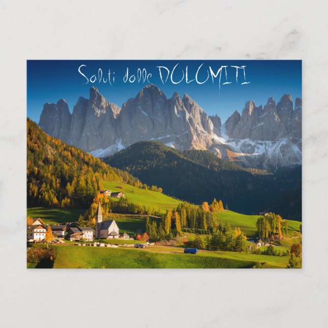 Dolomites village à automne carte postale italienn (Devant)