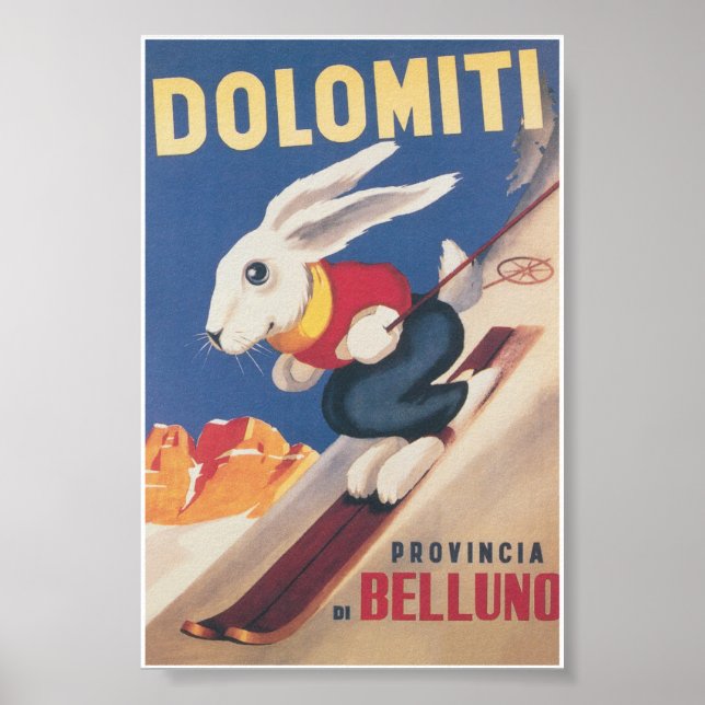 Dolomiti Italy Ski Bunny Vintage Travel Poster (Vorne)