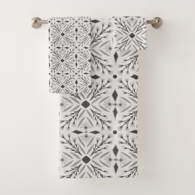 Dolores Botanisches Fliesenmuster Grau Badhandtuch Set (Insitu)
