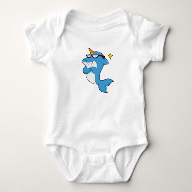 Dolphin als Einhorn mit Brille.PNG Baby Strampler (Vorderseite)