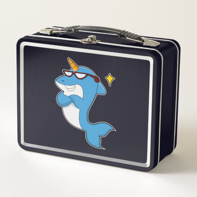 Dolphin als Einhorn mit Brille.PNG Metall Brotdose (Vorderseite)