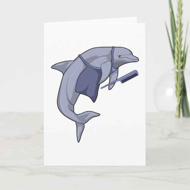 Dolphin als Friseur mit Kamm Karte (Vorderseite)