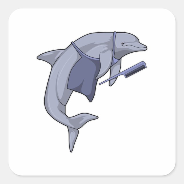 Dolphin als Friseur mit Kamm Quadratischer Aufkleber (Vorderseite)