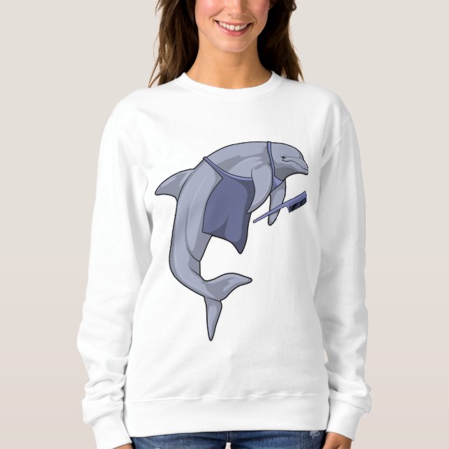 Dolphin als Friseur mit Kamm Sweatshirt (Vorderseite)
