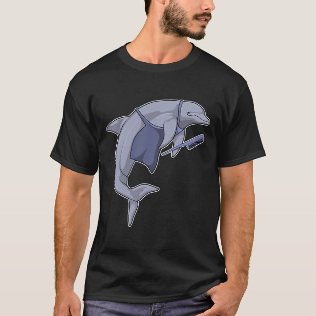 Dolphin als Friseur mit Kamm T-Shirt (Vorderseite)