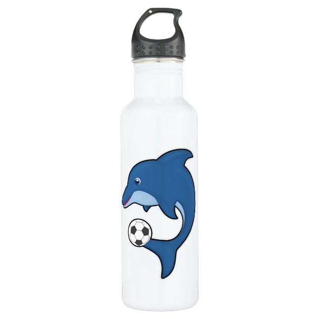 Dolphin als Fußballspieler mit Fußball Edelstahlflasche (Vorderseite)