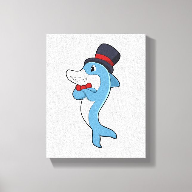 Dolphin als Gentleman mit Hat Leinwanddruck (Vorderseite)