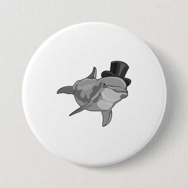 Dolphin als Gentleman mit Top Hut Button (Vorderseite)