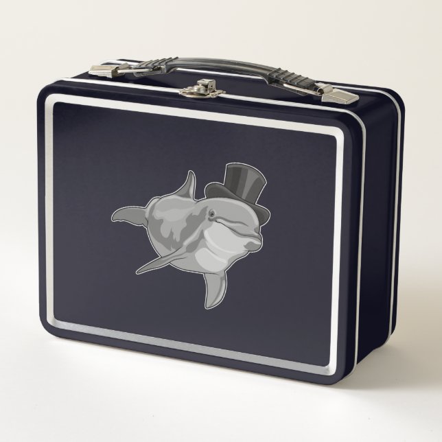 Dolphin als Gentleman mit Top Hut Metall Brotdose (Vorderseite)