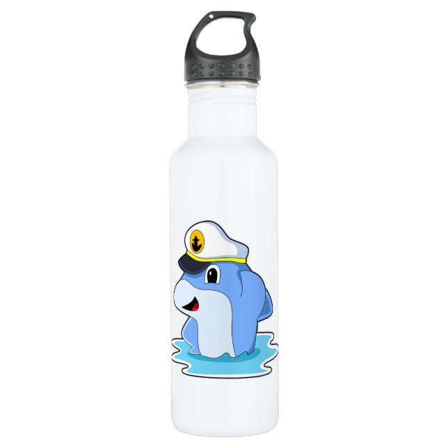 Dolphin als Kapitän mit Hut Edelstahlflasche (Vorderseite)