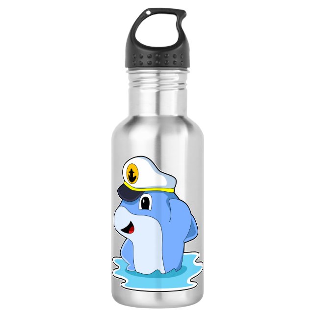 Dolphin als Kapitän mit Hut Edelstahlflasche (Vorderseite)