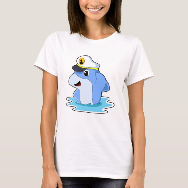 Dolphin als Kapitän mit Hut T-Shirt (Vorderseite)
