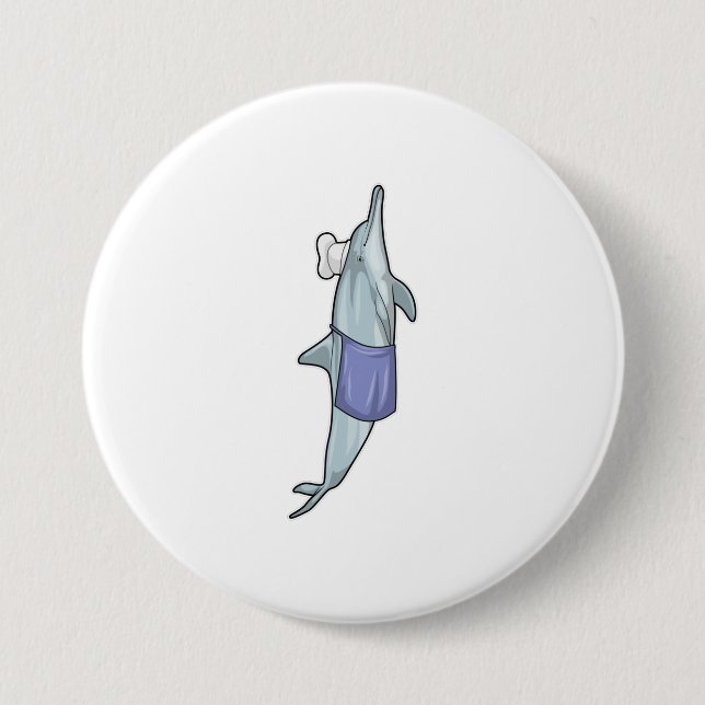 Dolphin als Koch mit Koch Hut Button (Vorderseite)