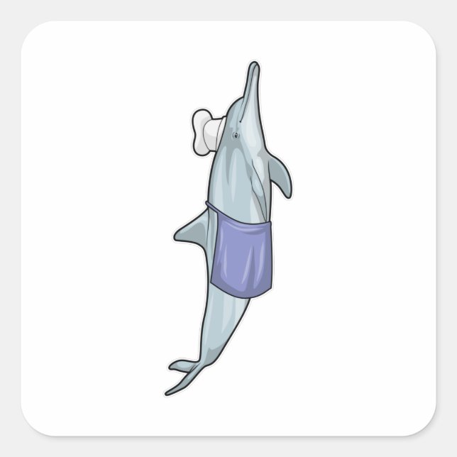 Dolphin als Koch mit Koch Hut Quadratischer Aufkleber (Vorderseite)
