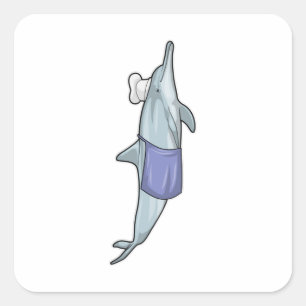 Dolphin als Koch mit Koch Hut Quadratischer Aufkleber