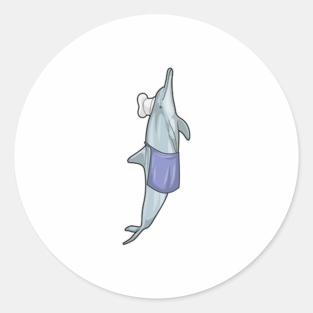 Dolphin als Koch mit Koch Hut Runder Aufkleber (Vorderseite)