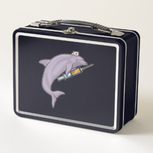Dolphin als Krankenschwester mit Spritze Metall Brotdose