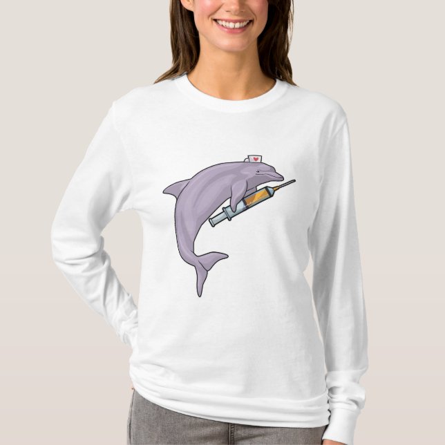 Dolphin als Krankenschwester mit Spritze T-Shirt (Vorderseite)