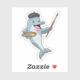 Dolphin als Maler mit Pinsel und Farbe Aufkleber