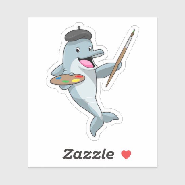 Dolphin als Maler mit Pinsel und Farbe Aufkleber (Blatt)