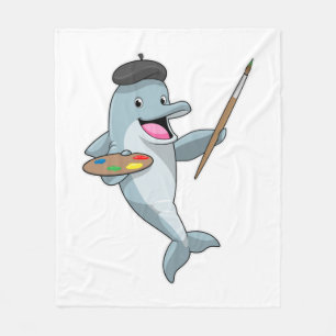 Dolphin als Maler mit Pinsel und Farbe Fleecedecke