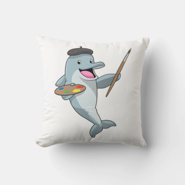 Dolphin als Maler mit Pinsel und Farbe Kissen (Vorderseite)
