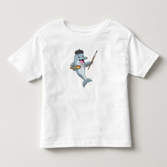 Dolphin als Maler mit Pinsel und Farbe Kleinkind T-shirt (Vorderseite)