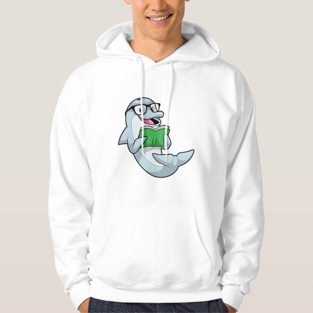 Dolphin als Nerd mit Brille & Book Hoodie (Vorderseite)