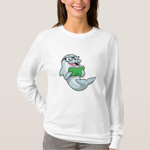 Dolphin als Nerd mit Brille & Book T-Shirt