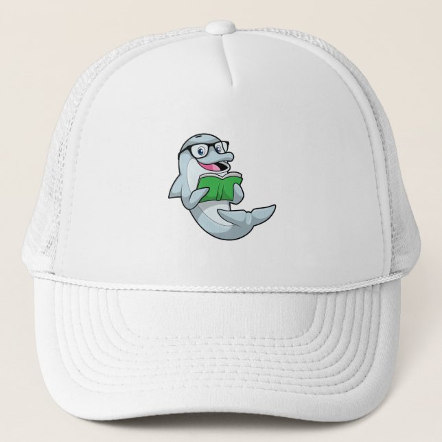 Dolphin als Nerd mit Brille & Book Truckerkappe (Vorderseite)