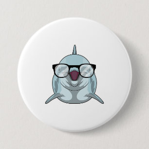 Dolphin als Nerd mit Brille Button
