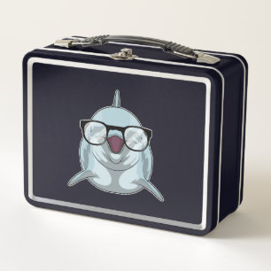 Dolphin als Nerd mit Brille Metall Brotdose