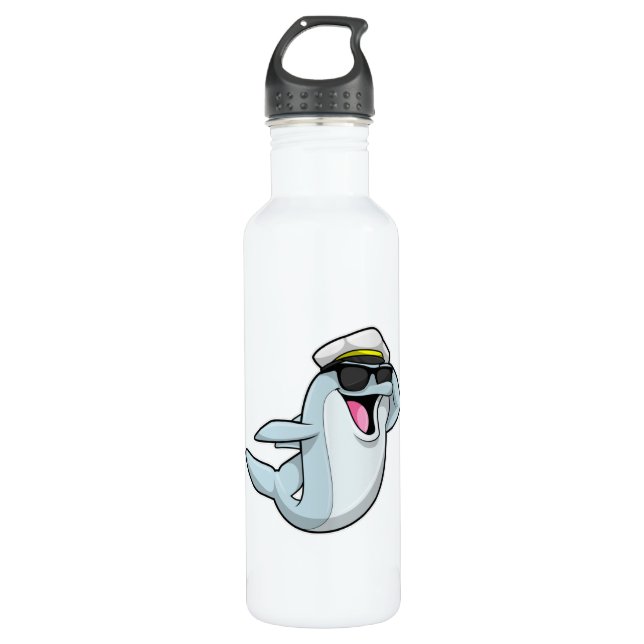 Dolphin als Polizist mit Polizeihut Edelstahlflasche (Vorderseite)