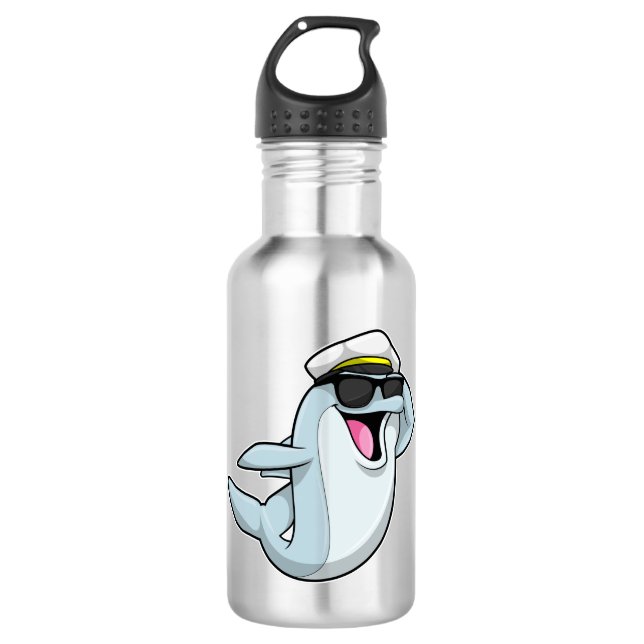 Dolphin als Polizist mit Polizeihut Edelstahlflasche (Vorderseite)