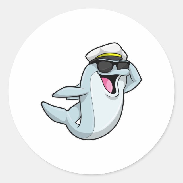 Dolphin als Polizist mit Polizeihut Runder Aufkleber (Vorderseite)