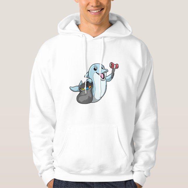 Dolphin als Reiniger mit Mülltüte Hoodie (Vorderseite)