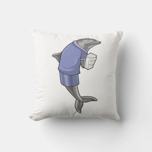 Dolphin als Sekretär mit Papierstapel Kissen (Vorderseite)