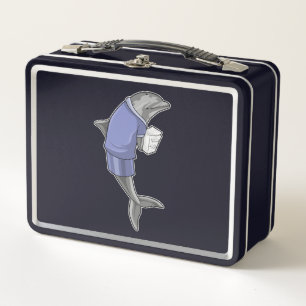Dolphin als Sekretär mit Papierstapel Metall Brotdose